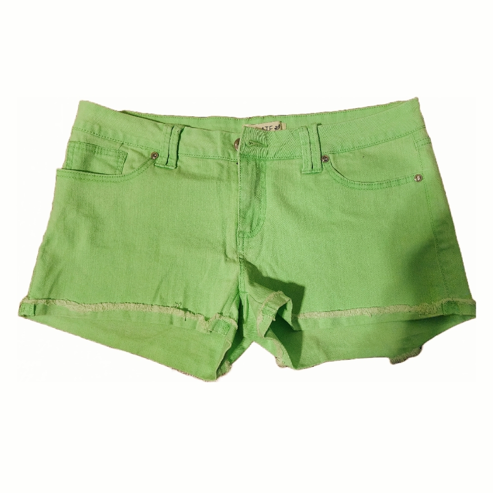 Jalate Denim Jeans Hot Shorty Shorts Frayed Hem Neon Green Size 13
